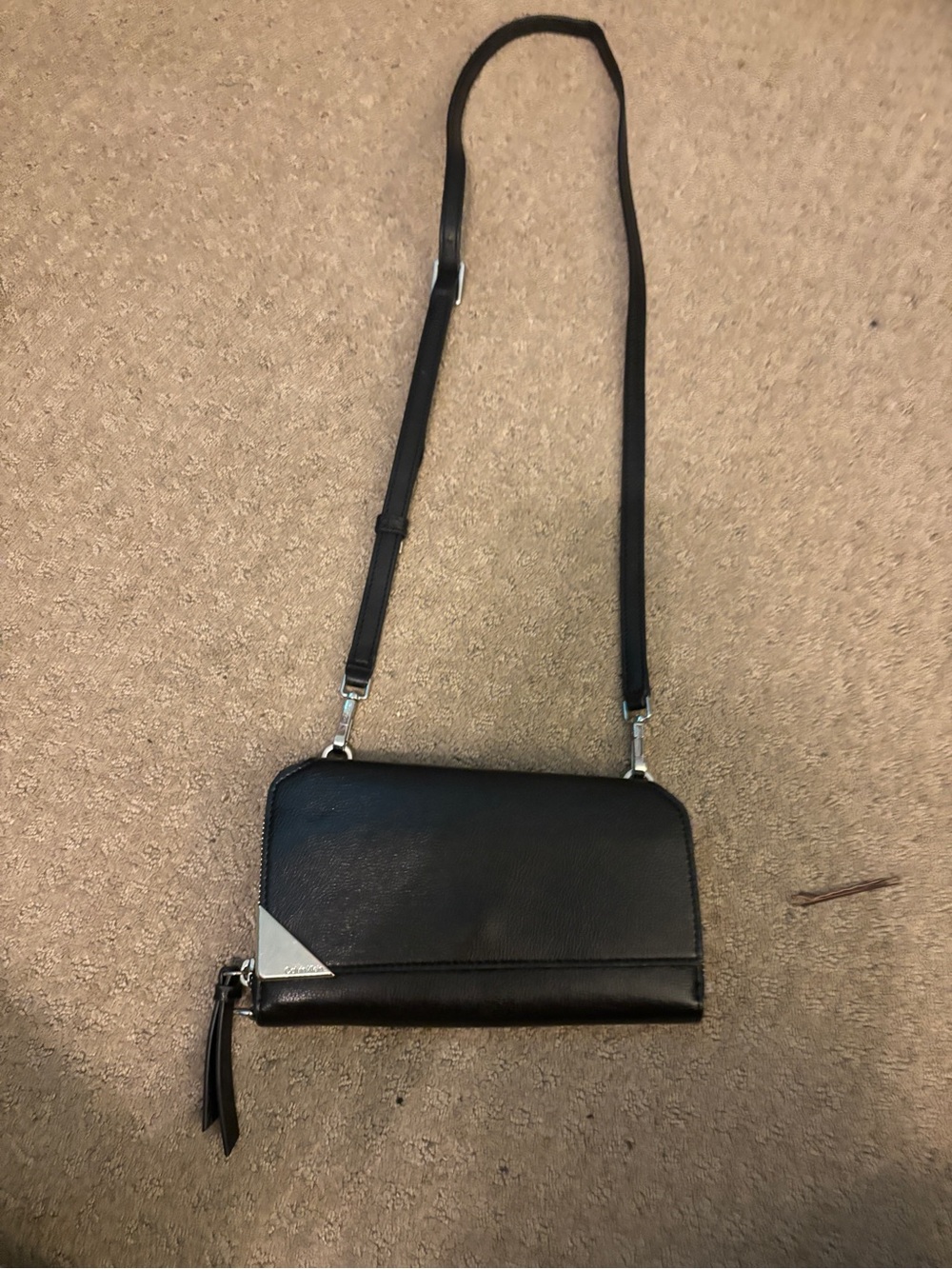 Calvin Klein Black Crossbody Wallet Bag with Silver Accent